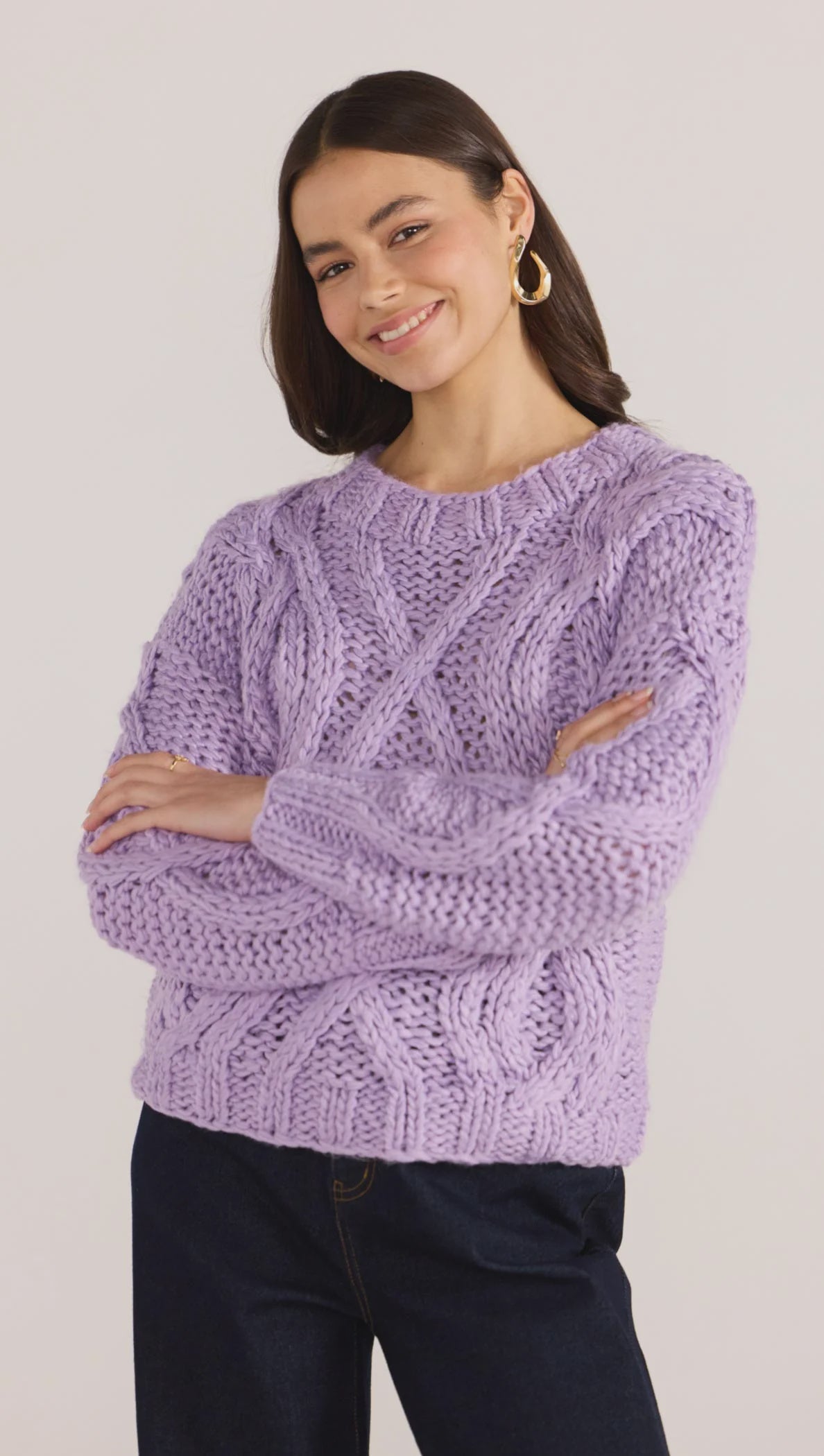Mink Pink Jennifer Cable Knit Jumper Lilac