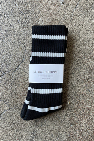 Le Bon Shoppe Extended Striped Boyfriend Socks - Black Stripe