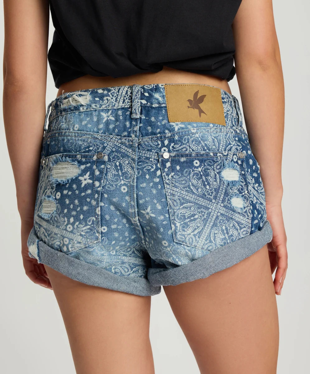 One Teaspoon Long Bandits Low waist denim Shorts -Paisley