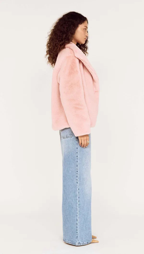 Mink Pink Sigrid Faux Fur Coat Dusky Pink