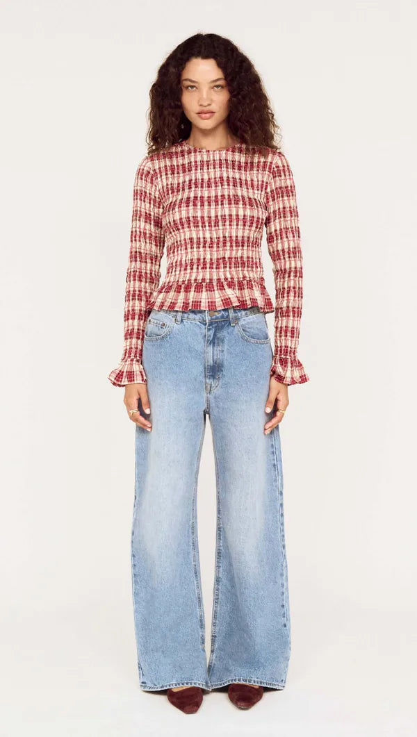 Mink Pink Anouk Shirred Top Check