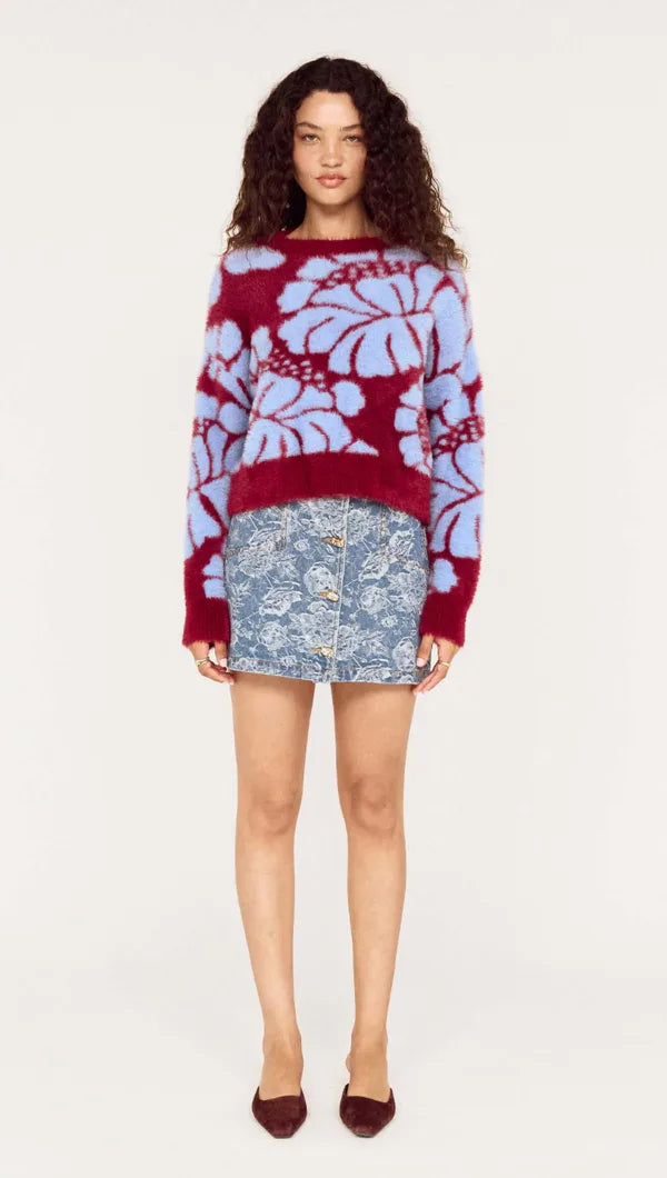 Mink Pink Amara Intarsia knit Wine/Blue