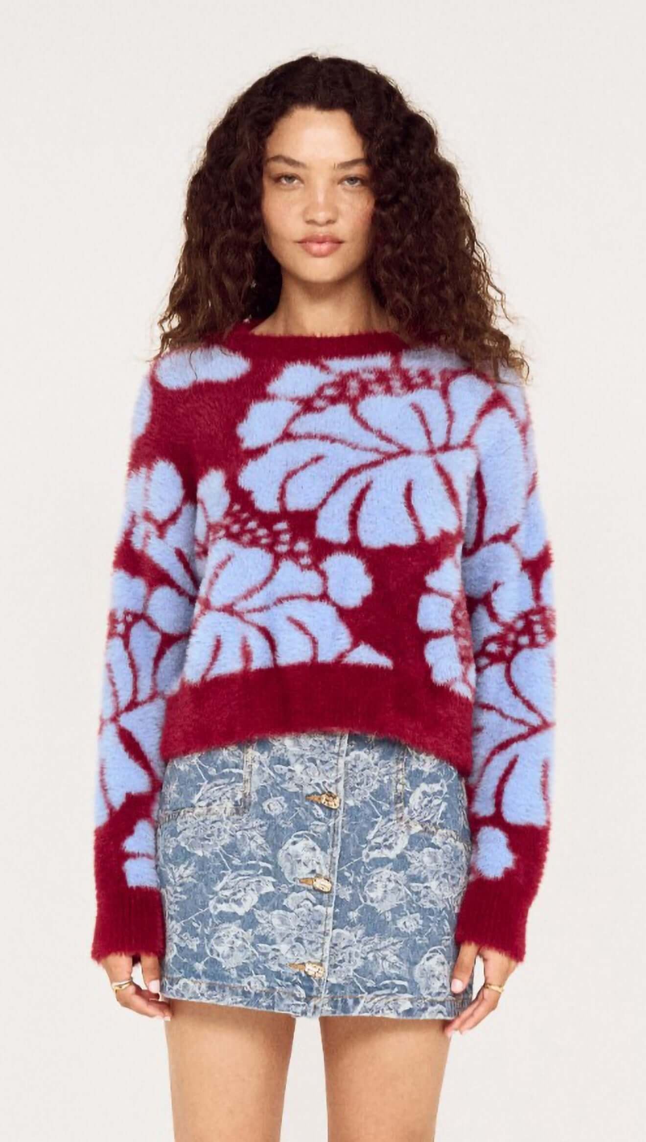 Mink Pink Amara Intarsia knit Wine/Blue