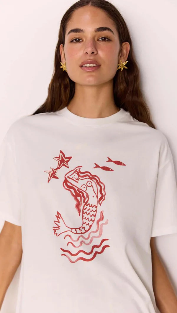 Mink Pink Soleil Printed Mermaid Tee White