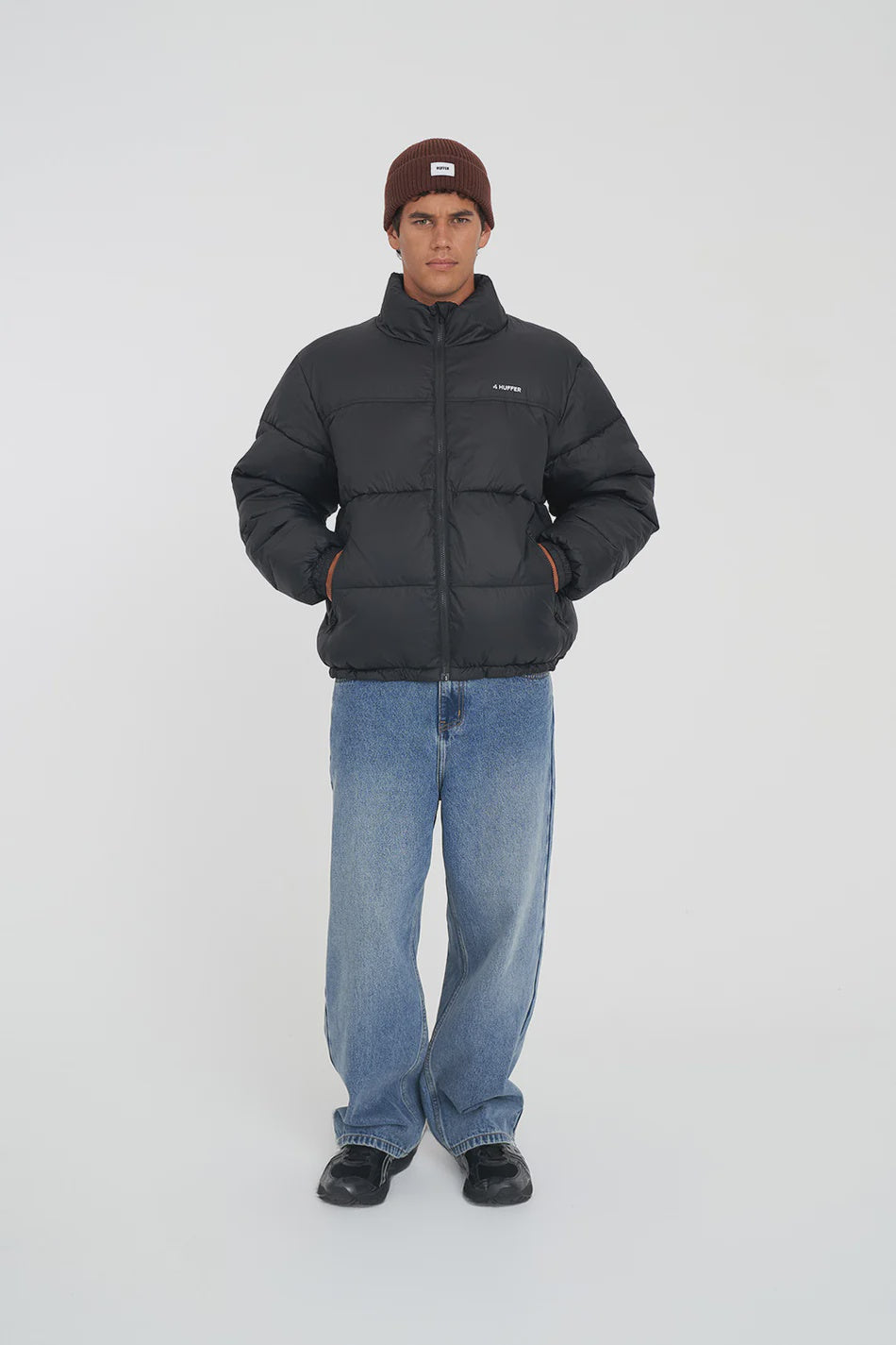 Huffer Mens Rider Puffer Jacket Black