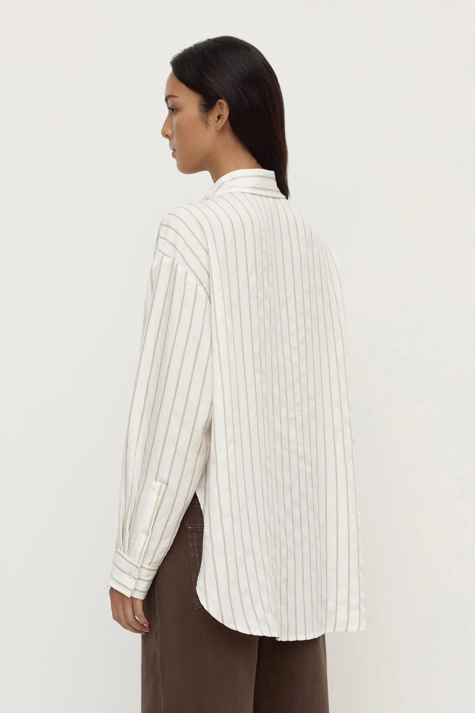 Assembly Maeve Longline Shirt Taupe Cream Stripe