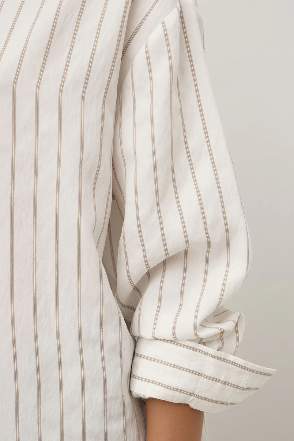 Assembly Maeve Longline Shirt Taupe Cream Stripe