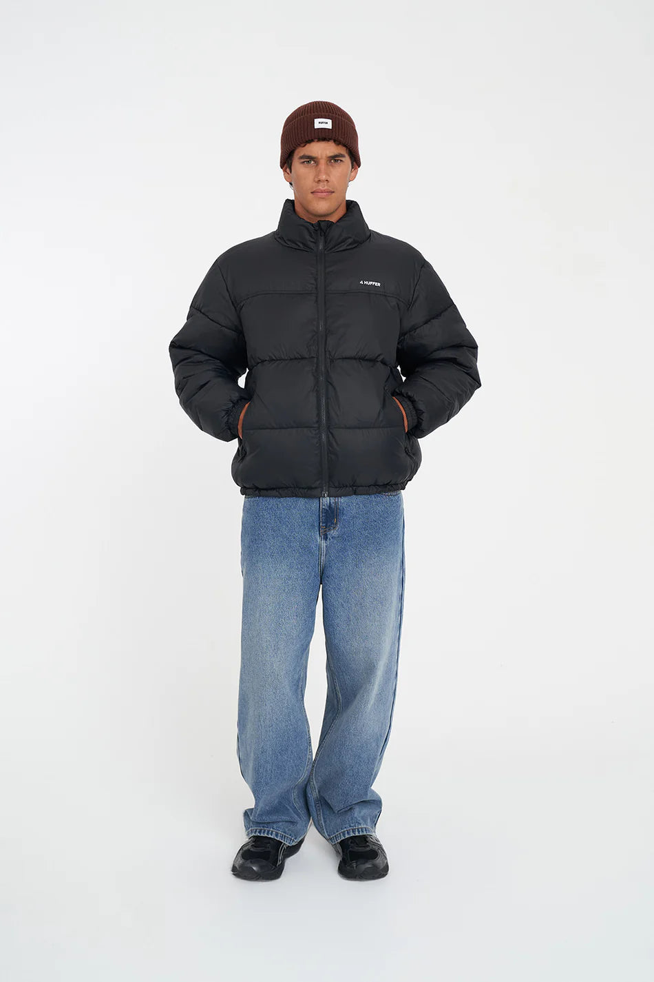 Huffer Mens Rider Puffer Jacket Black