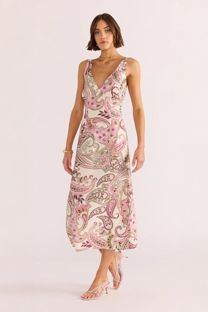 Mink Pink Cadence Bias Mini Dress Pink Paisley