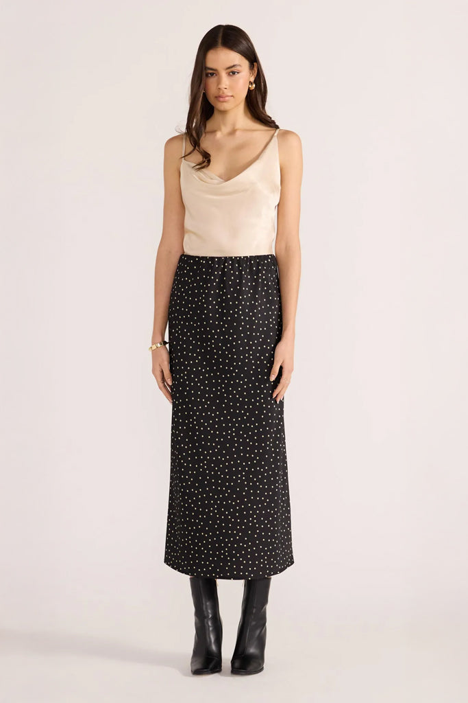 Mink Pink Jemma Polka Bias Midi Skirt -Black