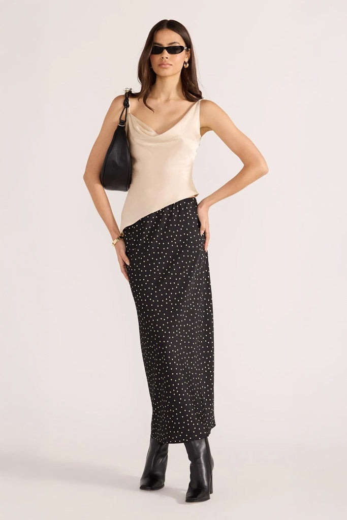 Mink Pink Jemma Polka Bias Midi Skirt -Black