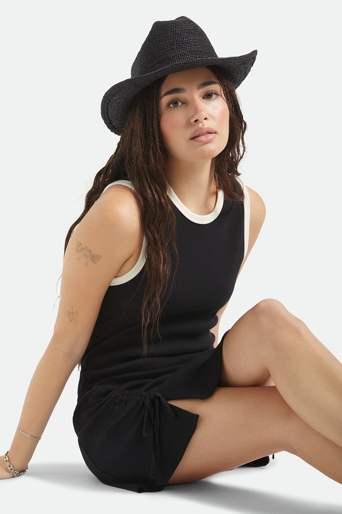 Brixton Odessa Straw Packable Cowboy Hat Black
