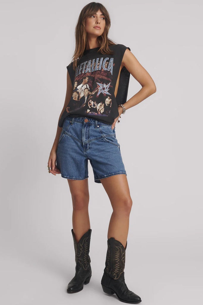 One Teaspoon Blue Estate Kinks M.W Long Length Denim  Shorts