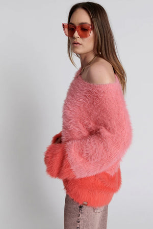 One Teaspoon Fluffy Colour Block Sweater Pink