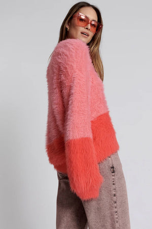 One Teaspoon Fluffy Colour Block Sweater Pink