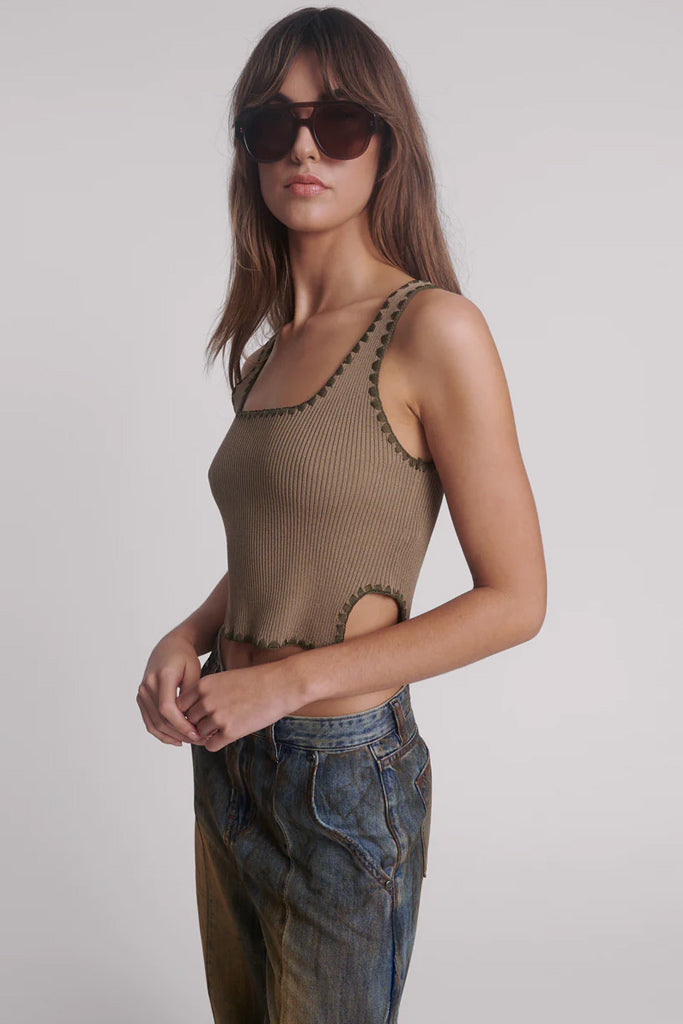 One Teaspoon Knitted Scallop Tank Khaki