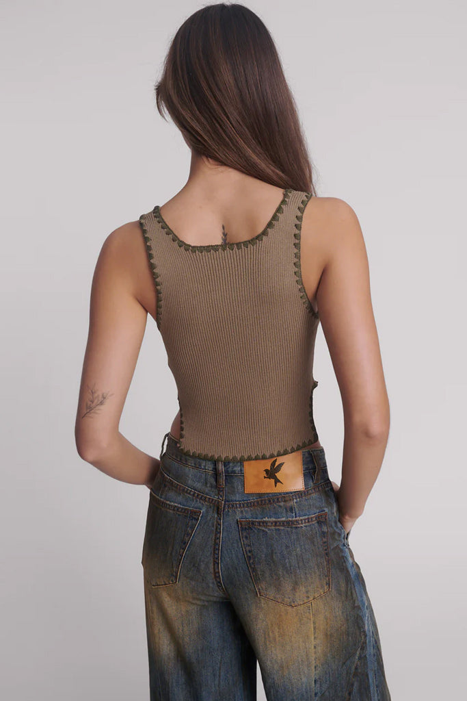 One Teaspoon Knitted Scallop Tank Khaki