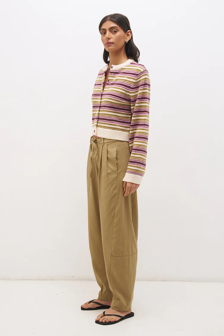 Mon Renn Orchid Stripe Cardigan Olive Plum Stripe