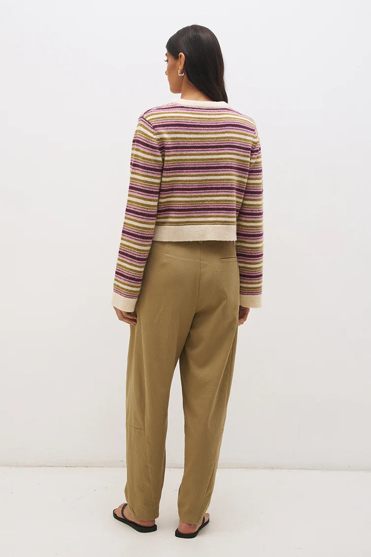 Mon Renn Orchid Stripe Cardigan Olive Plum Stripe