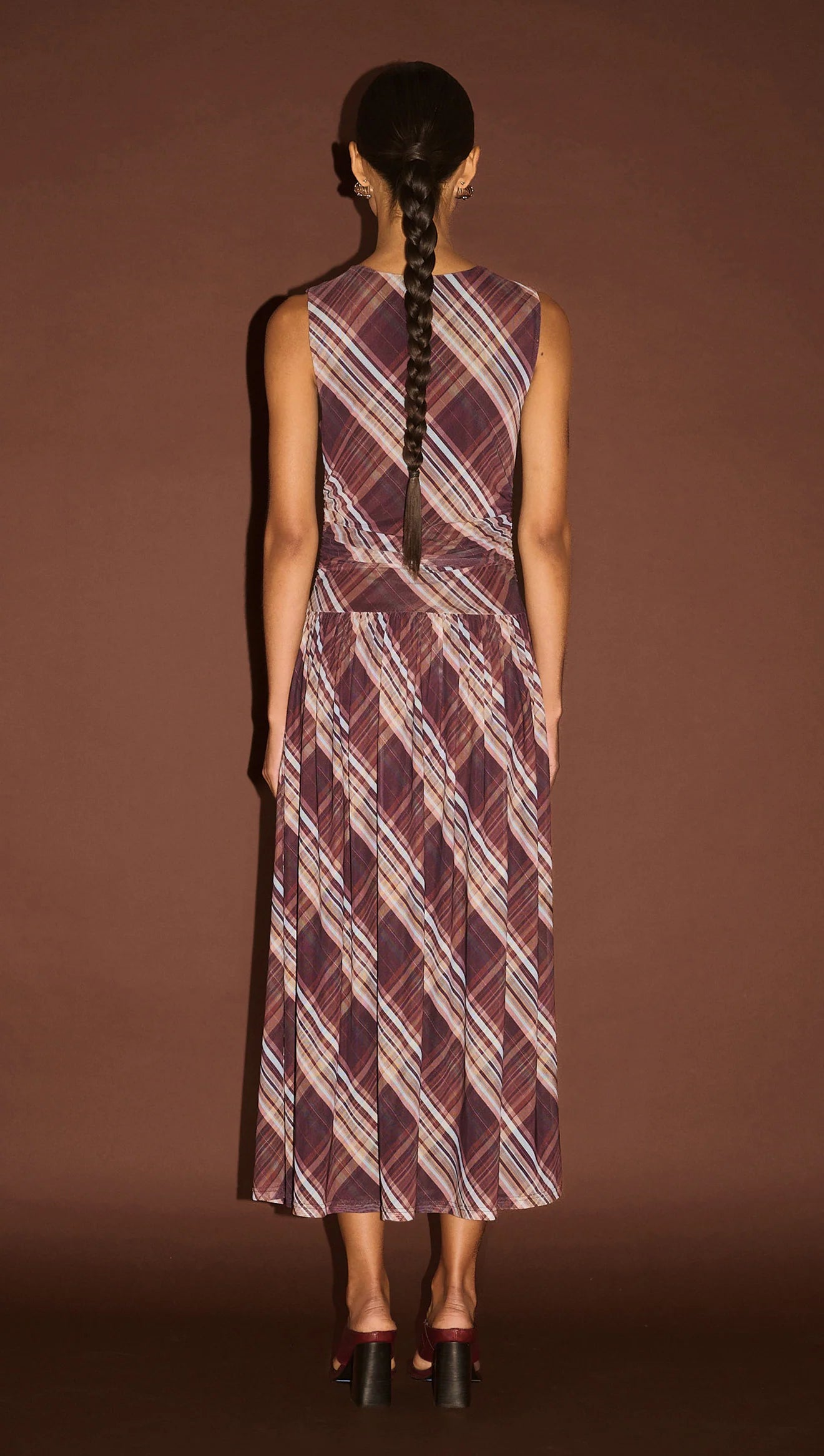 Staple The Label Arles Drop Waist Mesh Dress Check