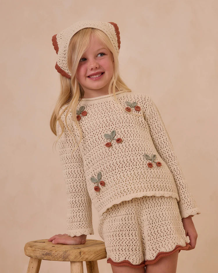 Rylee + Cru Crochet Knit Pullover - Cherries