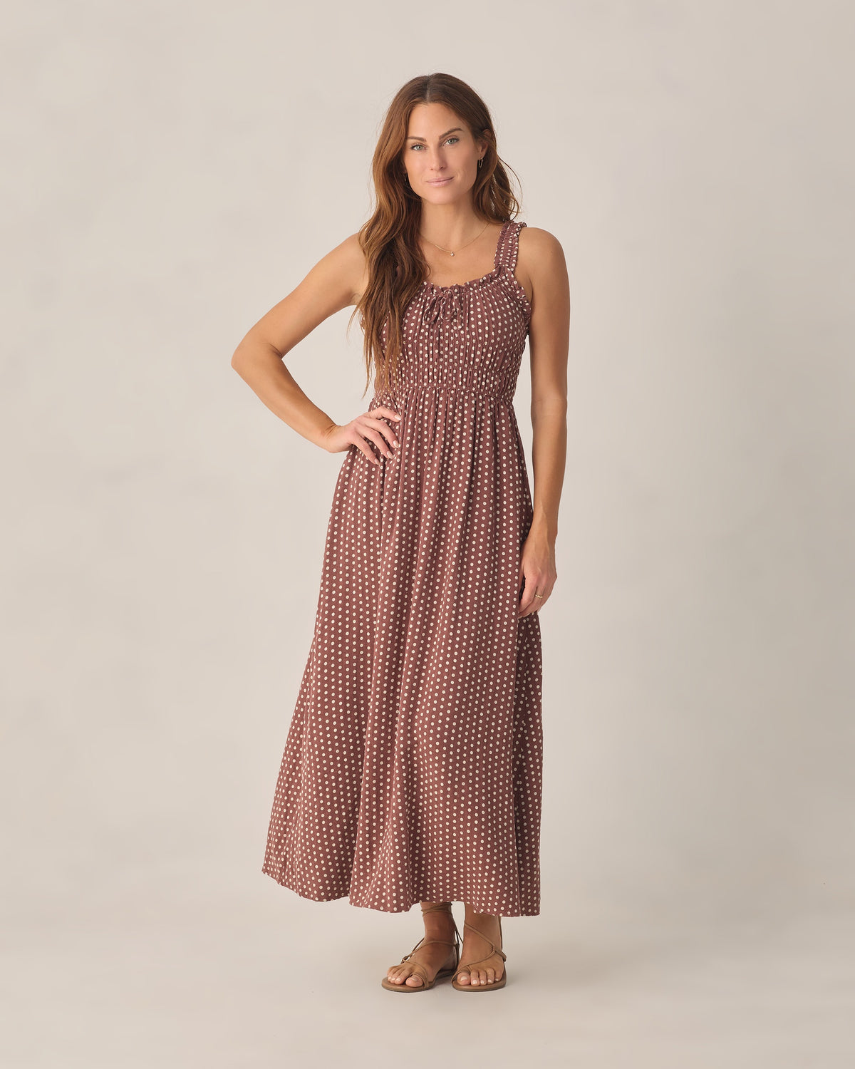Rylee + Cru Womens Jane Dress Chocolate Polka Dot