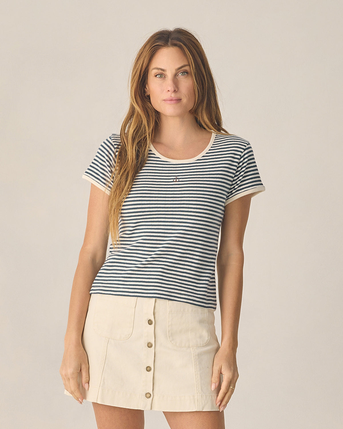 Rylee + Cru Womens Pointelle Navy Stripe