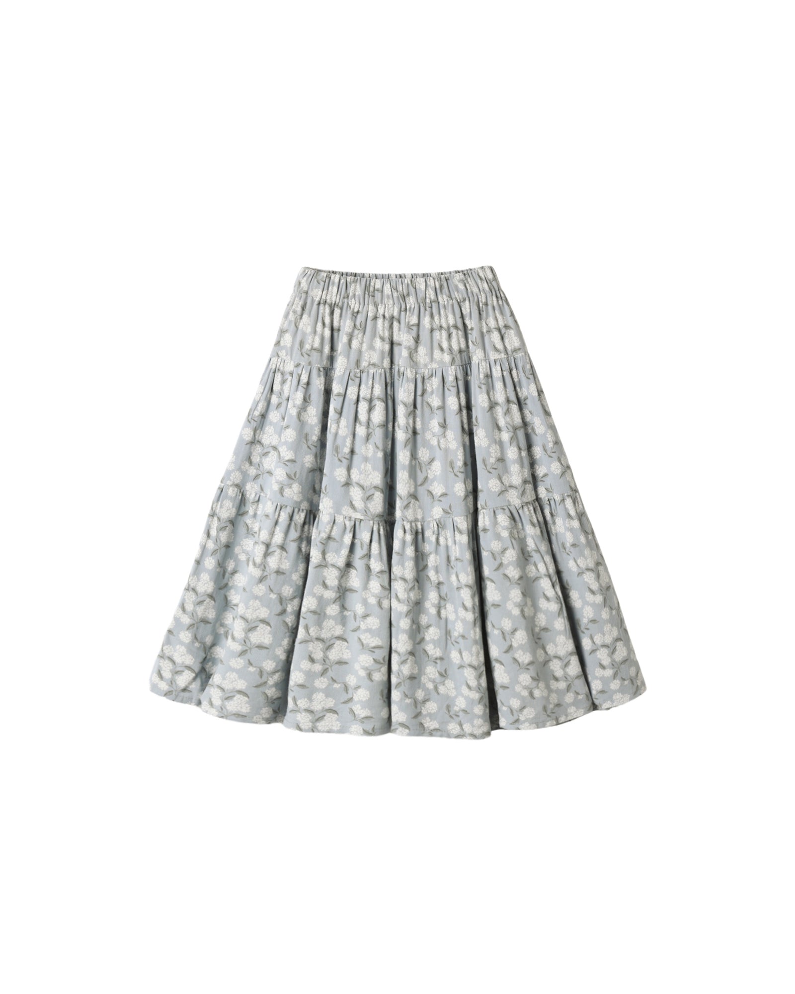 Rylee + Cru Tiered Midi Skirt Light Blue