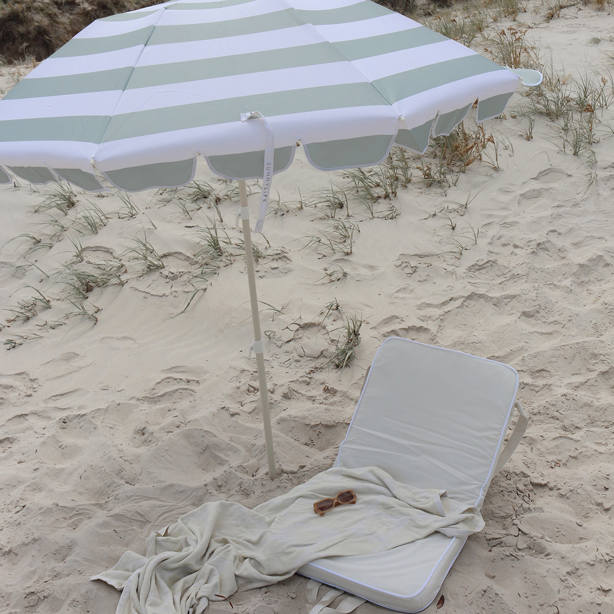 Sunnylife Compact Beach Umbrella Sea Sage Stripe
