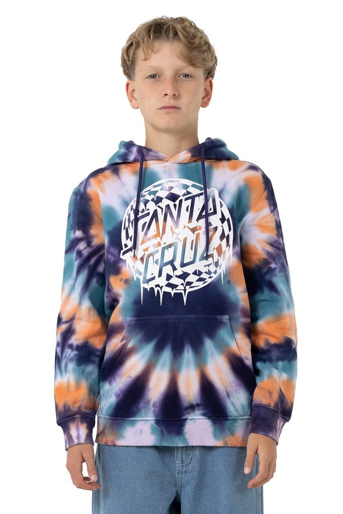 Santa Cruz Youth Check Waste Dot Mono Front Hoodie Navy Tie Dye