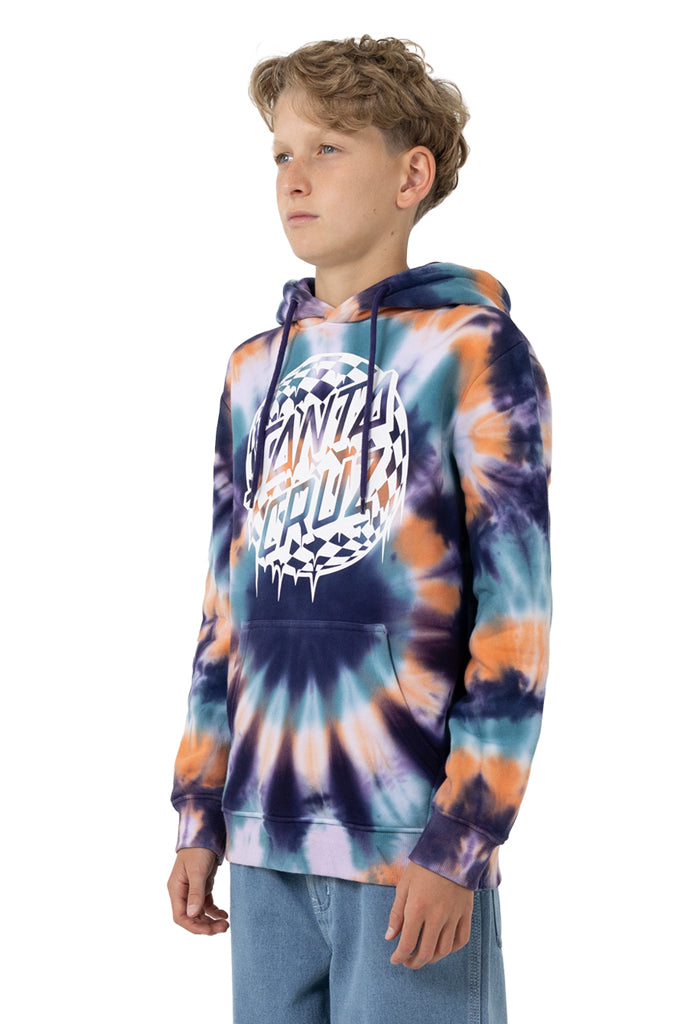 Santa Cruz Youth Check Waste Dot Mono Front Hoodie Navy Tie Dye