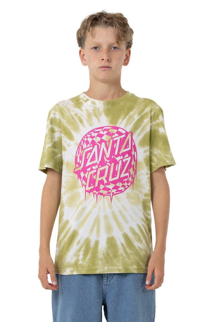Santa Cruz Youth Check Waste Dot Mono Front Short Sleeve Tee Moss Tie Dye