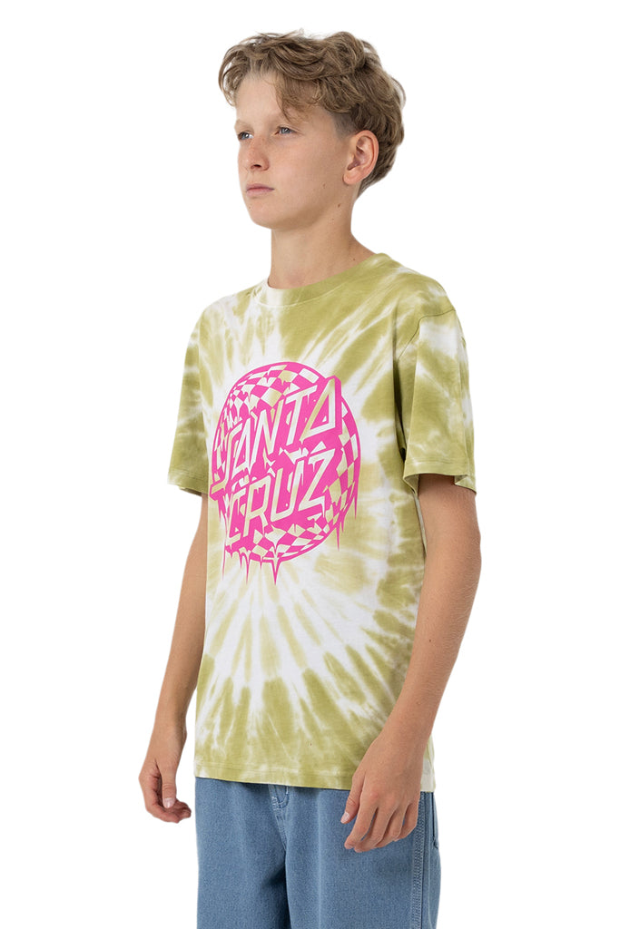 Santa Cruz Youth Check Waste Dot Mono Front Short Sleeve Tee Moss Tie Dye