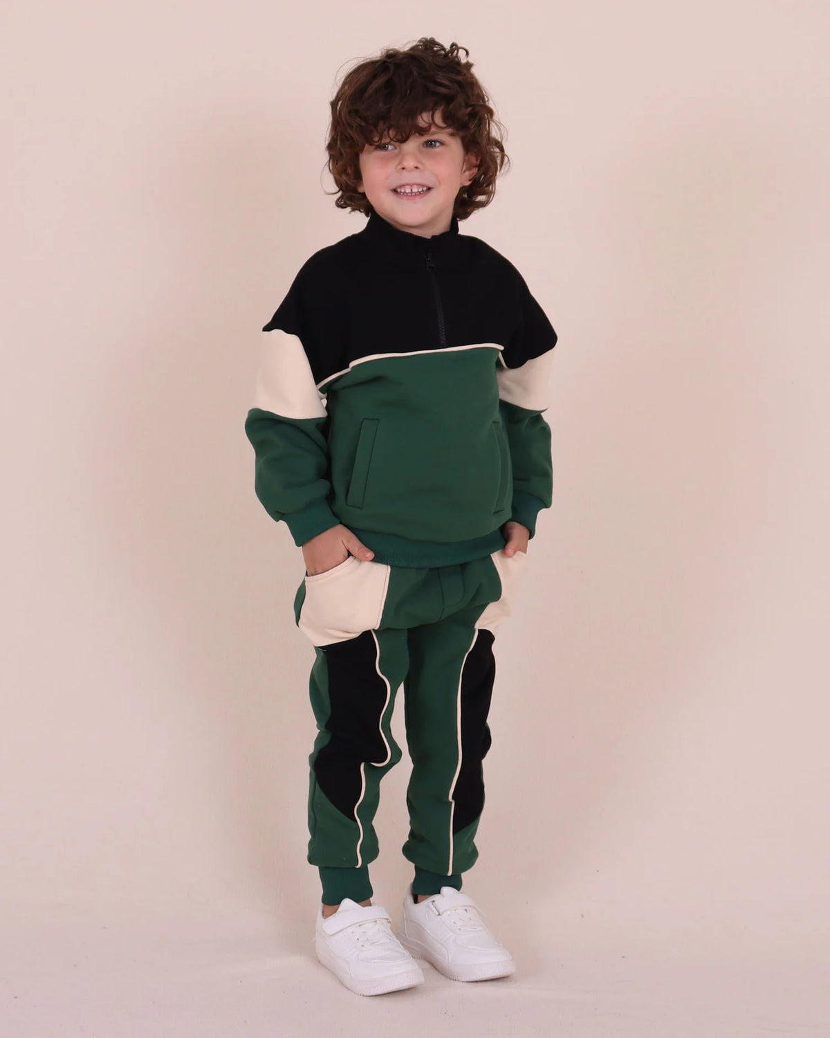 Tiny Tribe High Neck Zip Segment Sweat Top Green