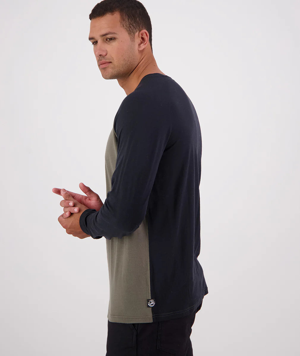 Swanndri Carlton Mns LS Merino Tee Dark Olive/Black