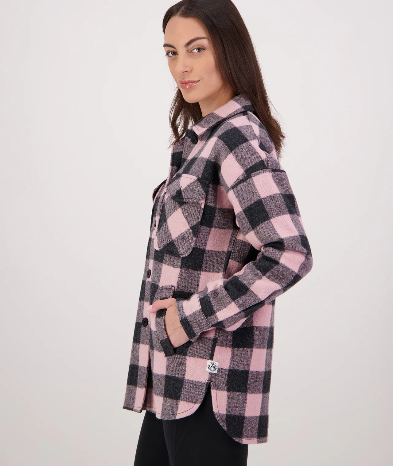 Swanndri Anchorage V3 Womens Wool Shacket Pink Salt/Charcoal Check