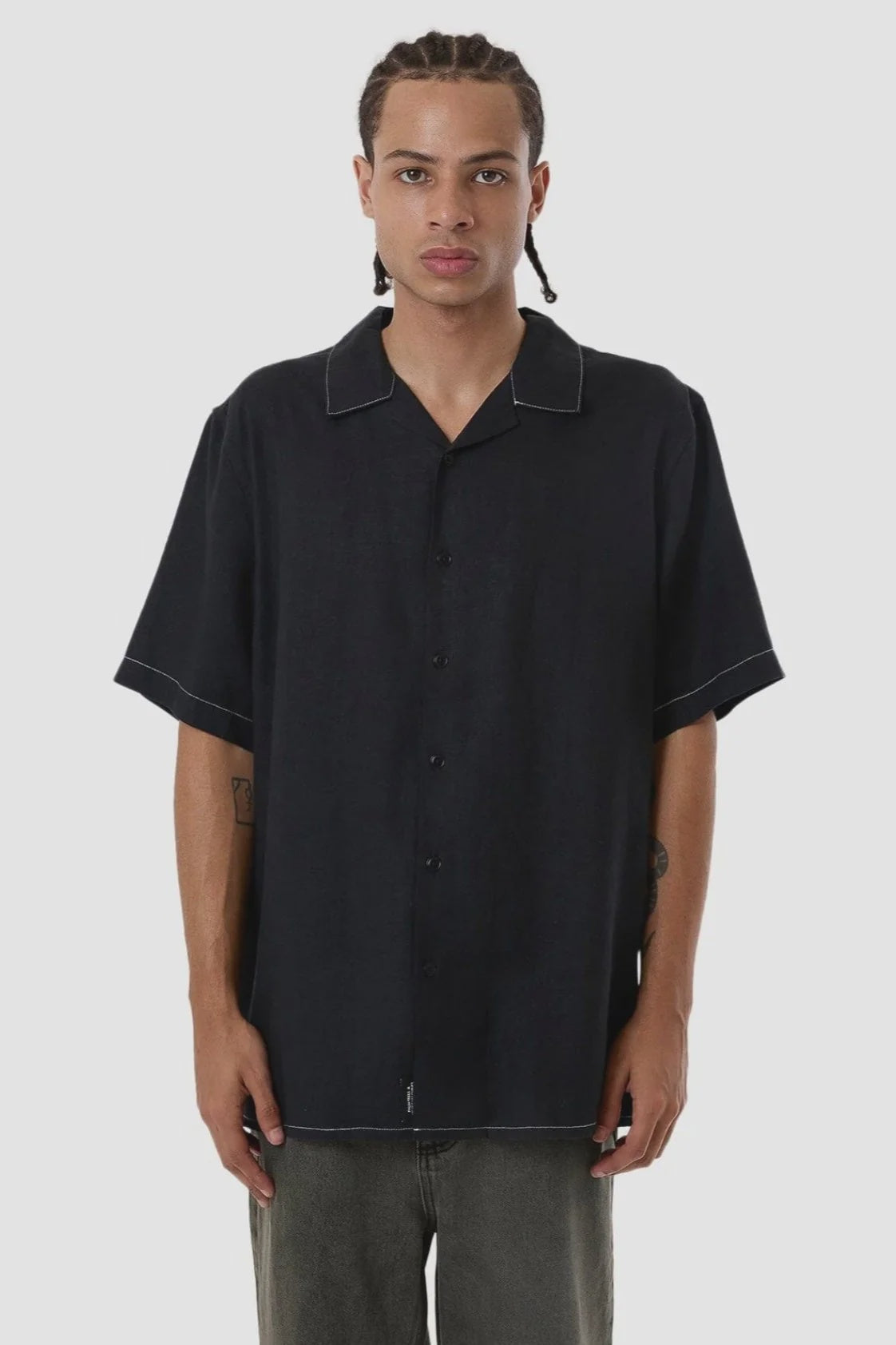 Thrills Hemp Minimal Thrills Contrast Stitch Bowling Shirt Black