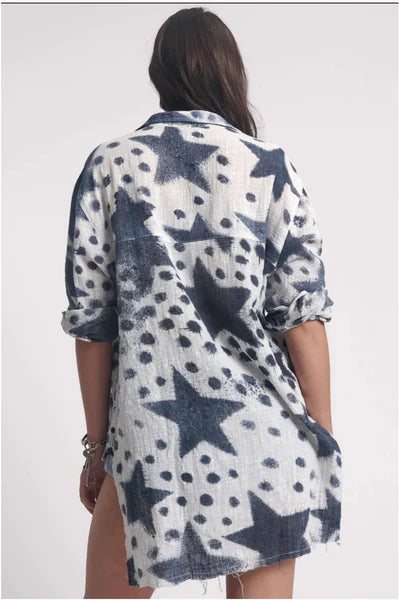 One Teaspoon Polka Star Muslin Longline Shirt Black White
