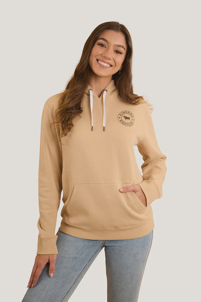 Ringers Western Signature Bull Womens Pullover Hoodie - Dark Sand / Chocolate