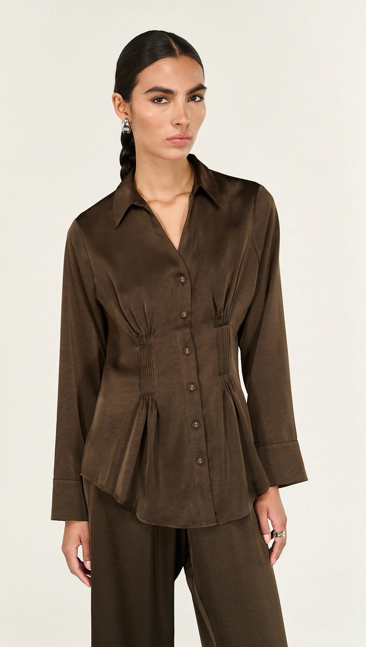 Staple The Label Solace Satin Shirt Choc