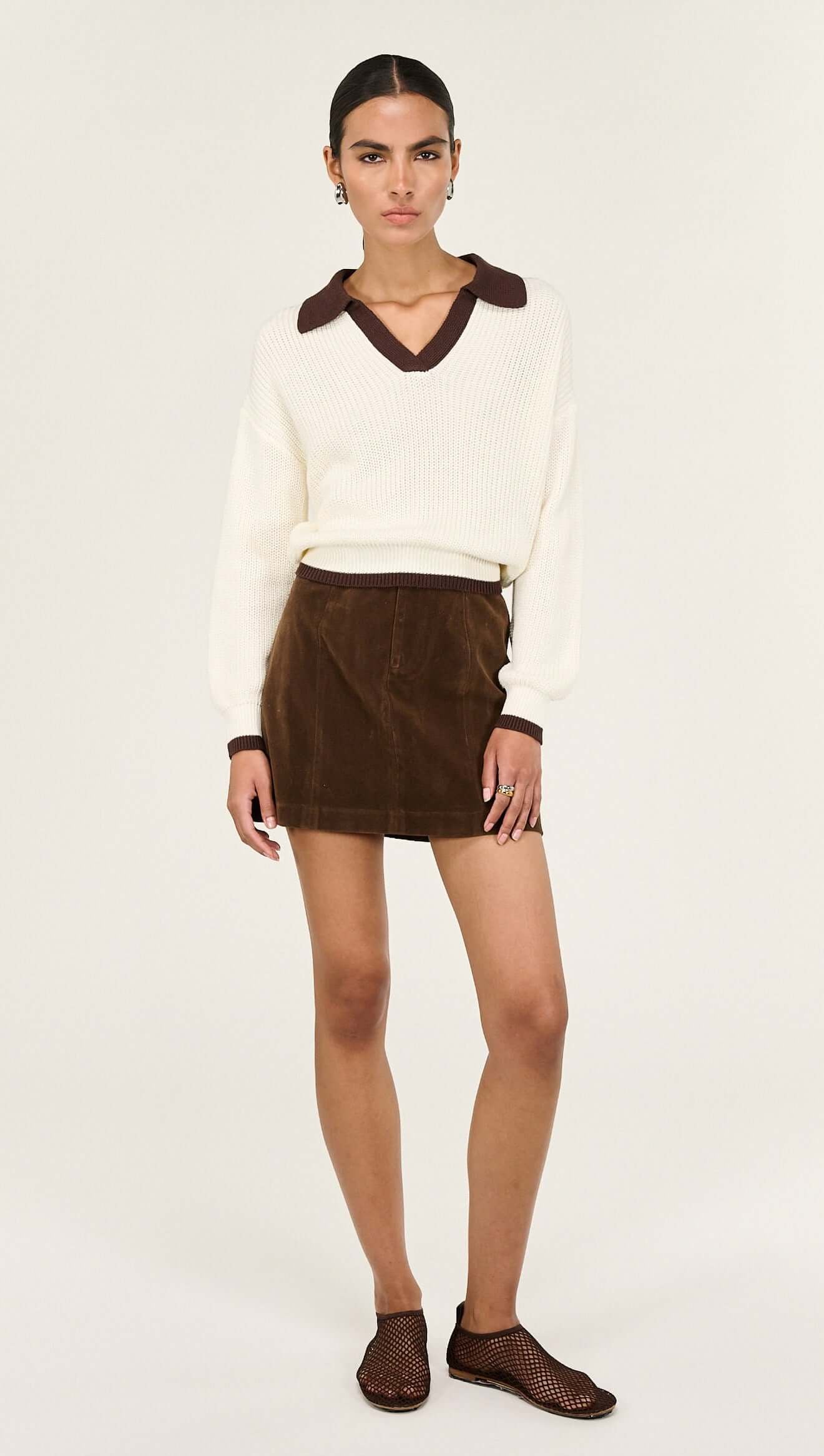 Staple The Label Nina Faux Suede Mini Skirt Choc