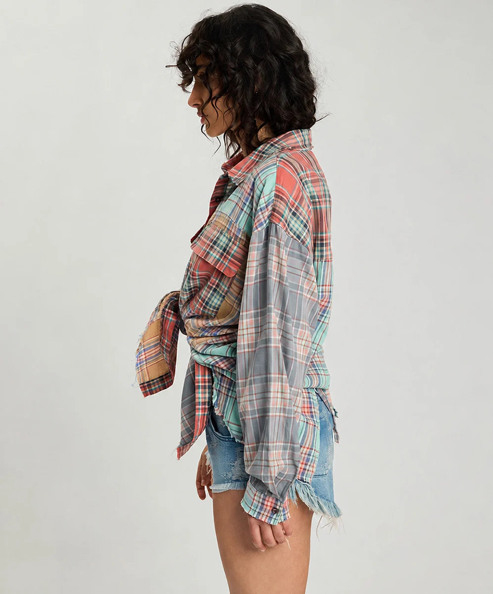 One Teaspoon Sunset Madras Check Tie Back Shirt-Multi Check