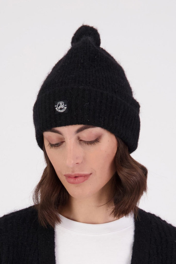 Swanndri Hutton Turn Up Bobble Beanie Black