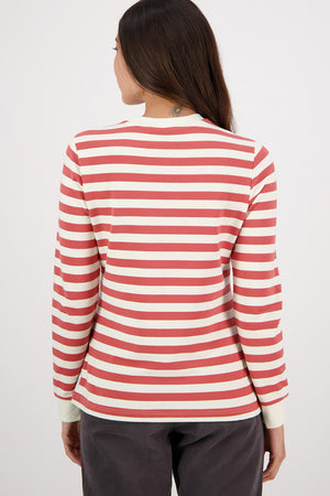 Swanndri Papamoa L/S Stripe T Shirt Terracotta/White