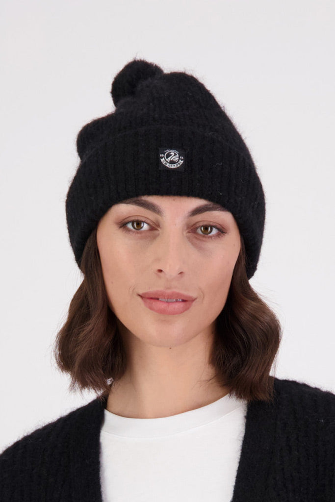 Swanndri Hutton Turn Up Bobble Beanie Black