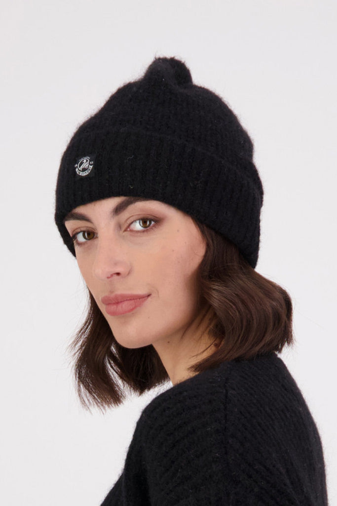Swanndri Hutton Turn Up Bobble Beanie Black