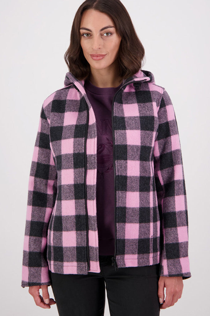 Swanndri Seattle V2 Wool Hoodie Shadow/Blossom Check