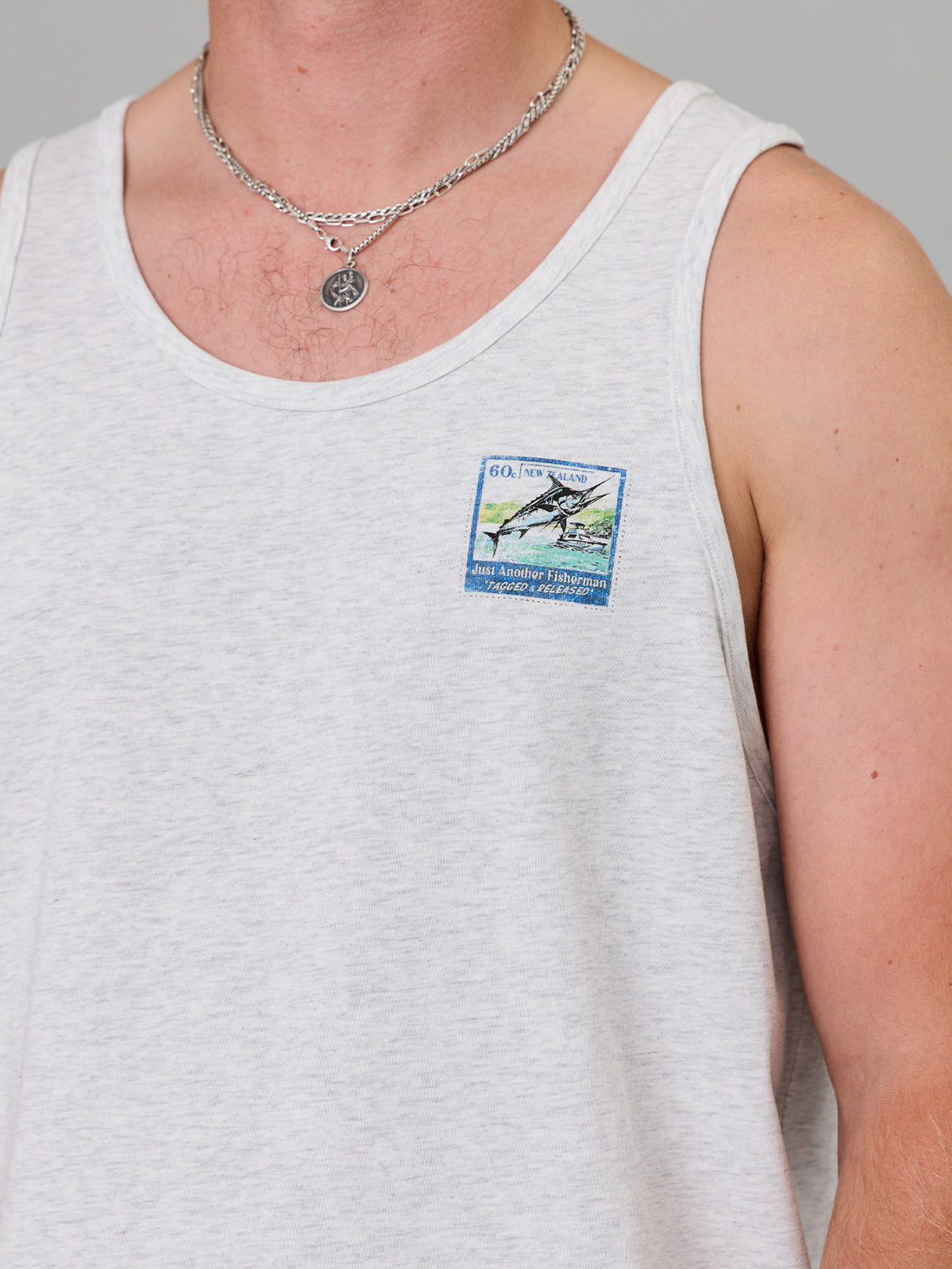 Just Another Fisherman Tagged And Released Singlet Silver Marle