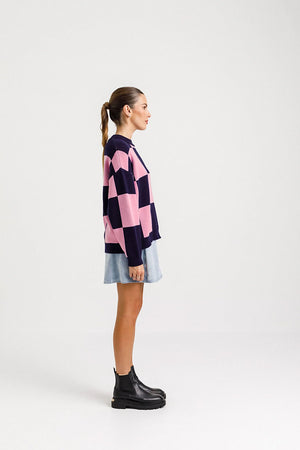 Thing Thing Cleo Check It Jumper - Ballet Navy