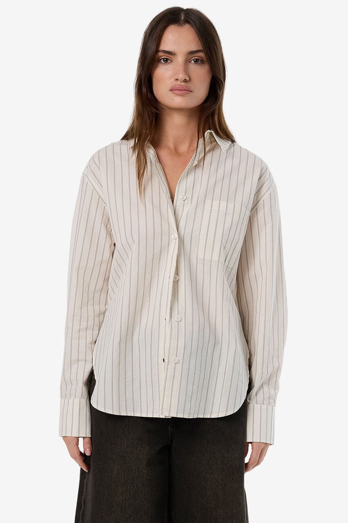 Thrills Unwind Stripe Oversized Shirt Off White